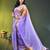 lilac mulmul cotton blend saree with golden hibiscus foil print