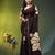 brown mulmul cotton blend saree with golden hibiscus foil print