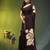 brown mulmul cotton blend saree with golden hibiscus foil print