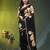 black mulmul cotton blend saree with golden hibiscus foil print