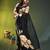 black mulmul cotton blend saree with golden hibiscus foil print
