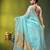 sea green mulmul cotton blend saree with golden hibiscus foil print
