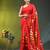 red mulmul saree with painted floral motifs