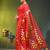 red mulmul saree with painted floral motifs