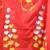 red mulmul saree with painted floral motifs