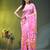 light pink mulmul saree with painted floral motifs