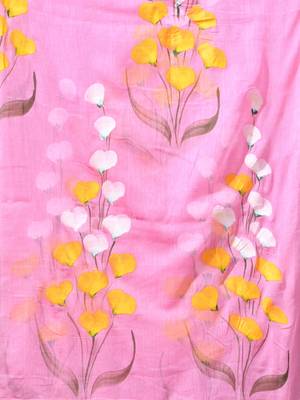 light pink mulmul saree with painted floral motifs 5