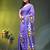 violet mulmul saree with painted floral motifs