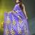 violet mulmul saree with painted floral motifs