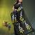black mulmul saree with painted floral motifs