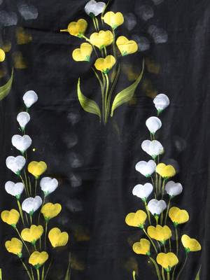 black mulmul saree with painted floral motifs 5