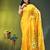 yellow mulmul saree with painted floral motifs
