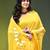 yellow mulmul saree with painted floral motifs