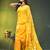 yellow mulmul saree with painted floral motifs