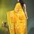 yellow mulmul saree with painted floral motifs