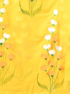 yellow mulmul saree with painted floral motifs 5