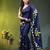 royal blue mulmul saree with painted floral motifs