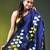 royal blue mulmul saree with painted floral motifs