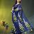 royal blue mulmul saree with painted floral motifs