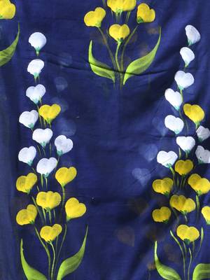 royal blue mulmul saree with painted floral motifs 5