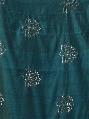 teal mulmul cotton blend saree with lotus sequin work 5