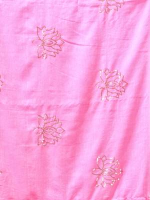 light pink mulmul cotton blend saree with lotus sequin work 5