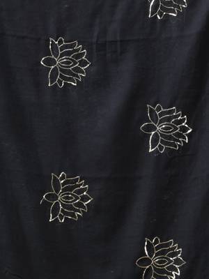black mulmul cotton blend saree with lotus sequin work 5
