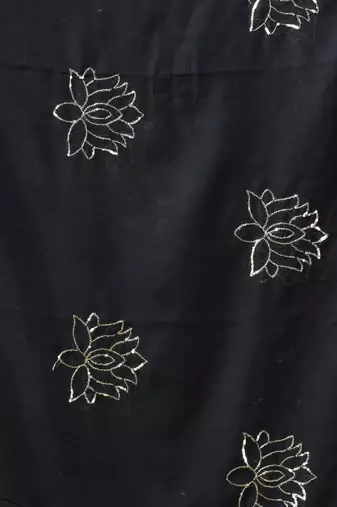 black mulmul cotton blend saree with lotus sequin work