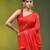 red mulmul cotton blend saree with lotus sequin work