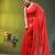 red mulmul cotton blend saree with lotus sequin work