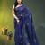 royal blue mulmul cotton blend saree with lotus sequin work