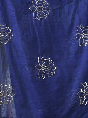 royal blue mulmul cotton blend saree with lotus sequin work 5