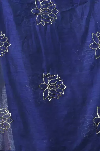 royal blue mulmul cotton blend saree with lotus sequin work