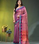Violet tissue saree with rose woven border