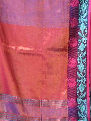 Violet tissue saree with rose woven border 4
