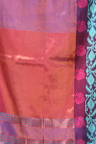 Violet tissue saree with rose woven border