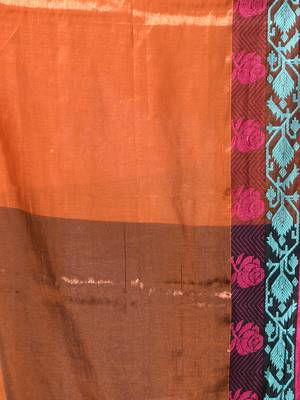 Orange tissue saree with rose woven border 4