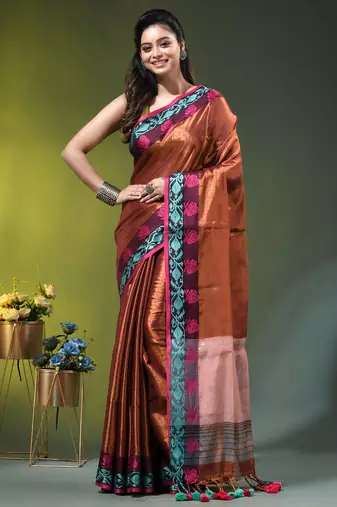 Copper tissue saree with rose woven border