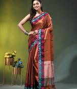 Copper tissue saree with rose woven border