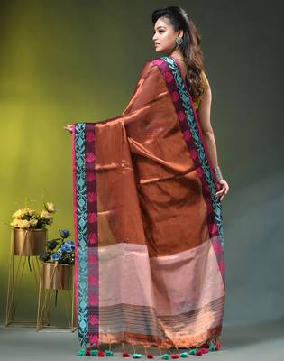 Copper tissue saree with rose woven border 3