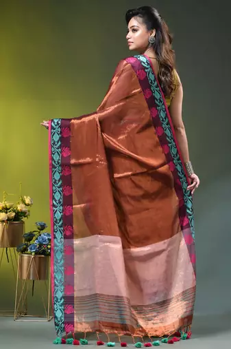 Copper tissue saree with rose woven border