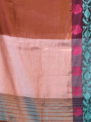 Copper tissue saree with rose woven border 4