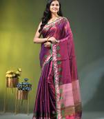 Blue tissue saree with rose woven border