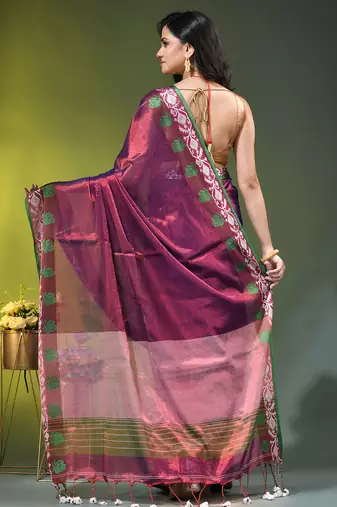 Blue tissue saree with rose woven border