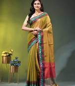 Green tissue saree with rose woven border