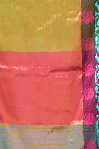Green tissue saree with rose woven border