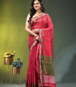Pink tissue saree with rose woven border
