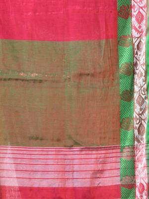 Pink tissue saree with rose woven border 4