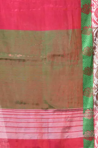 Pink tissue saree with rose woven border
