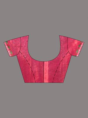 Pink tissue saree with rose woven border 5
